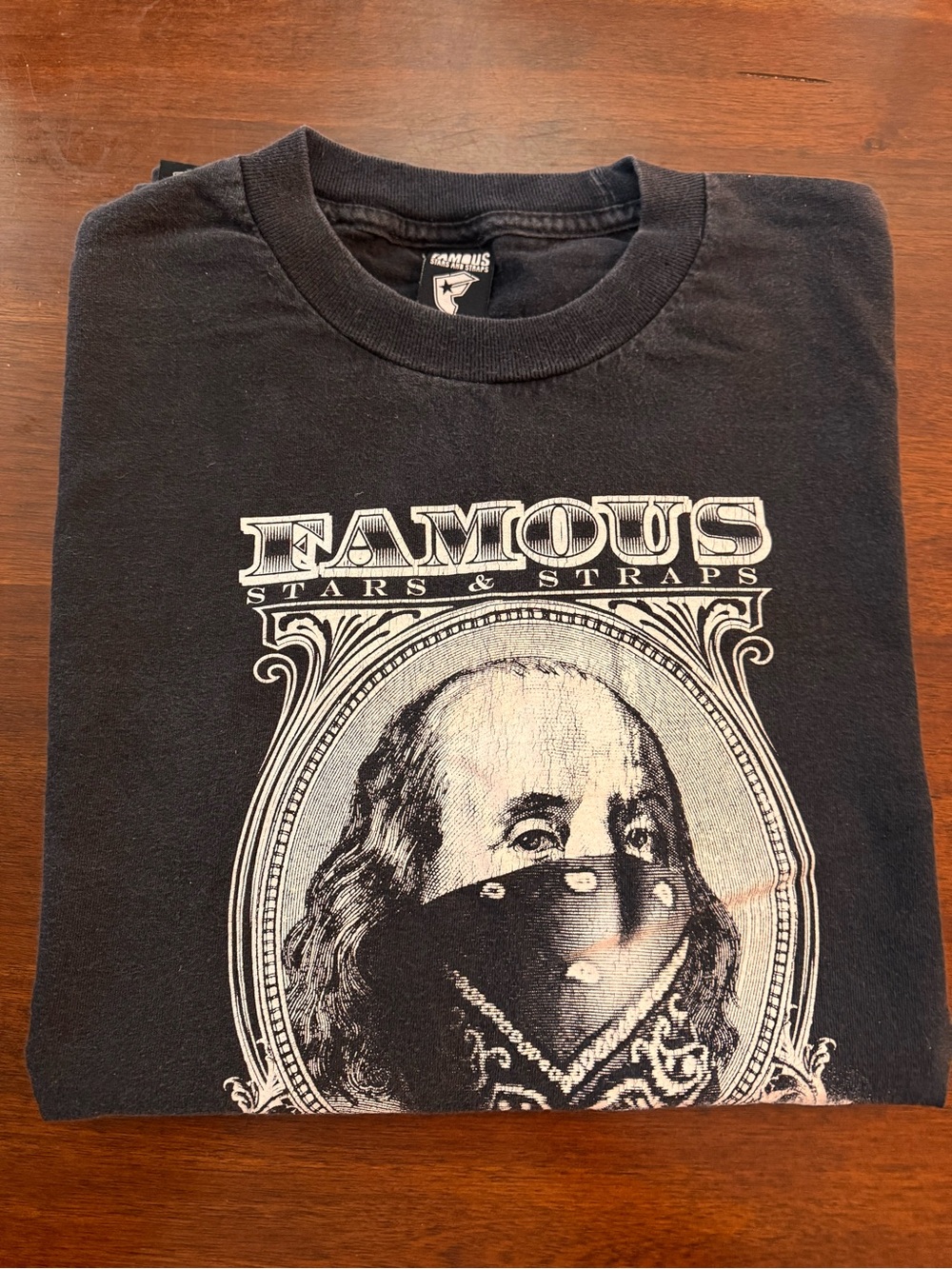 Famous Stars & Straps Black Crewneck Tee with White Logo Neck Tag